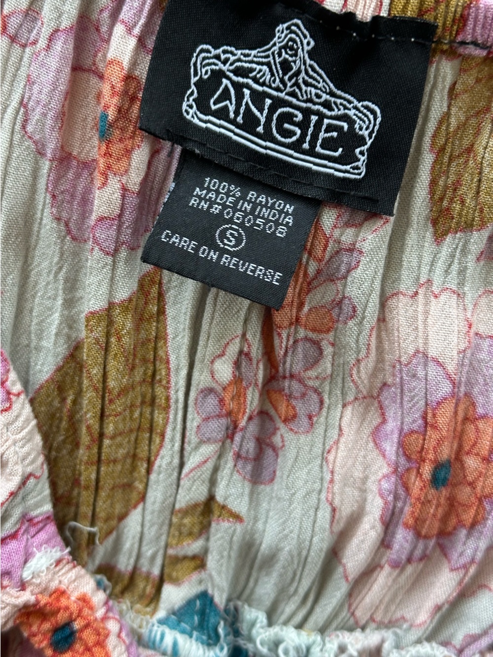 Angie Teal, Pink and Brown Floral Puff-Sleeve Smocked Mini Dress - Picture 7 of 7